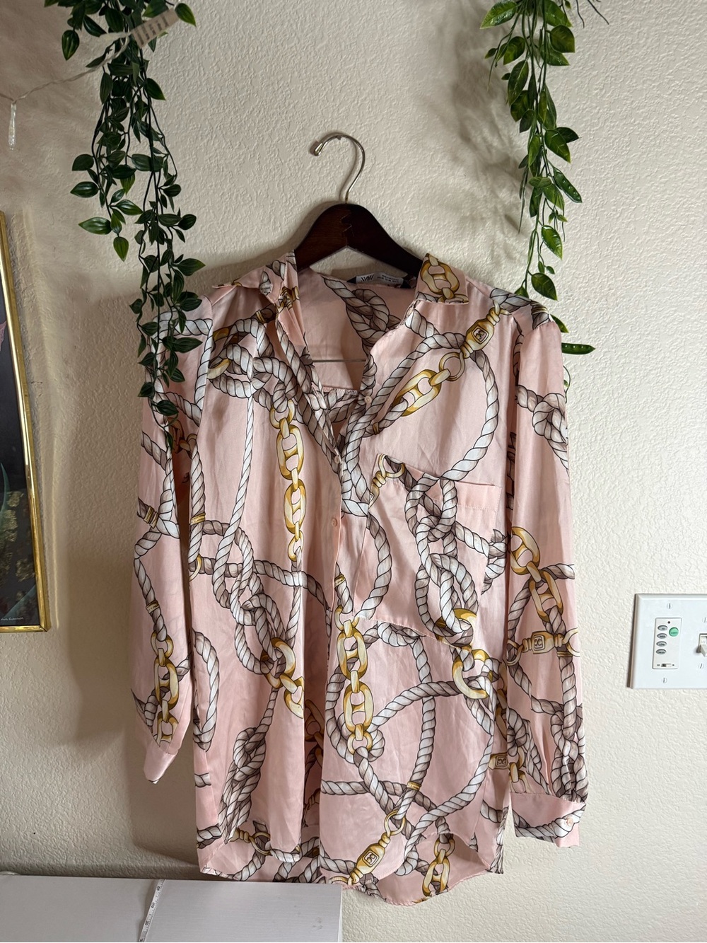 Zara Pink Chain & Rope Print Button-Up Shirt